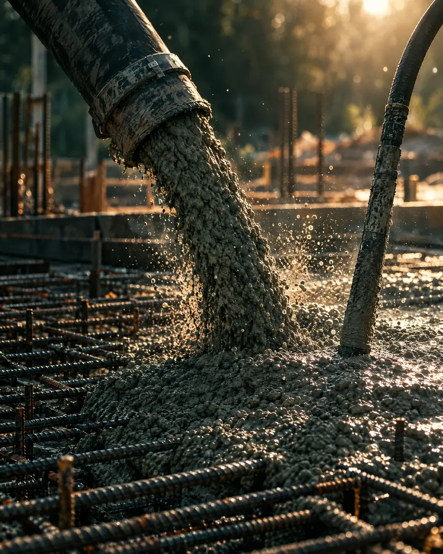 Coulage du béton dans le ferraillage d'une dalle